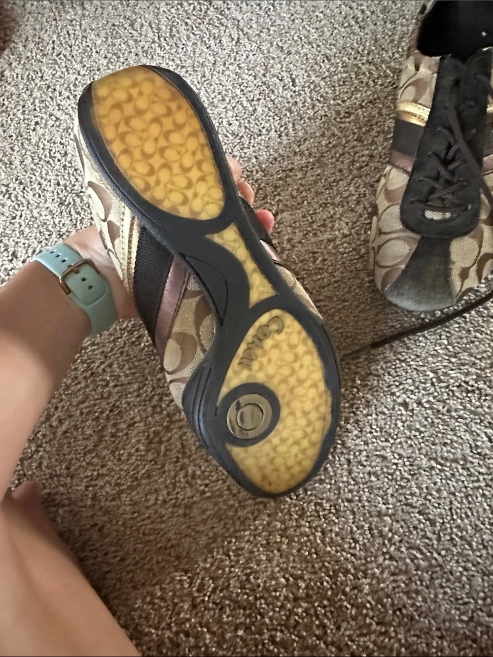 Coach Brown Signature Logo Sneakers with Gold Trim
